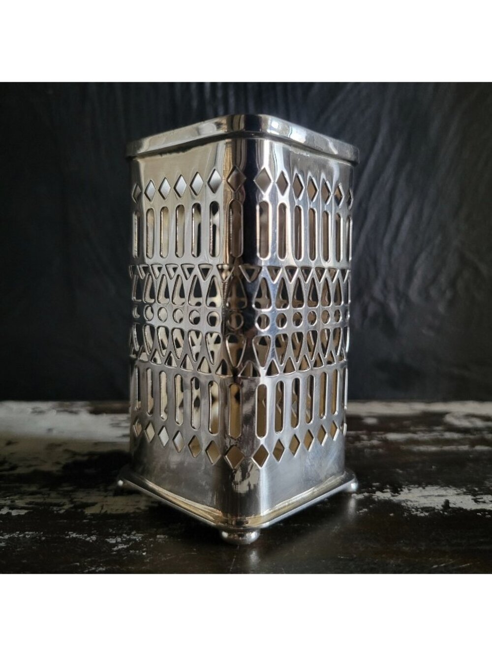 Vtg Sheridan Openwork Silverplate Condiment Holder Tall Matchstick Holder #52